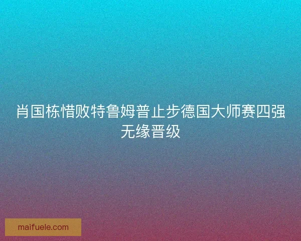 肖国栋惜败特鲁姆普止步德国大师赛四强无缘晋级
