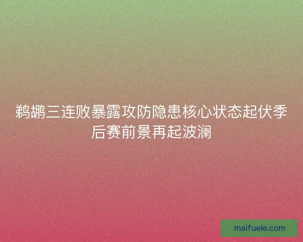 鹈鹕三连败暴露攻防隐患核心状态起伏季后赛前景再起波澜